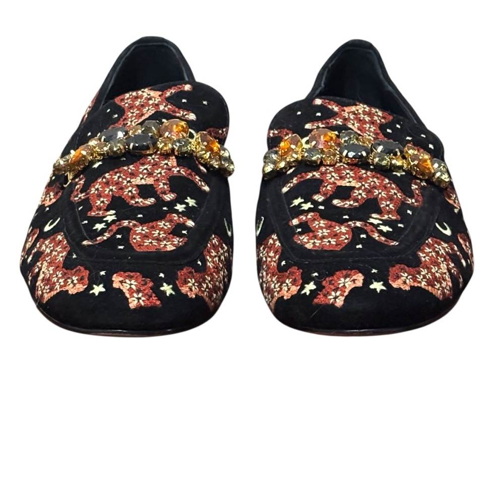 Boden Embellished Loafers, black embroidered cheetah, glass/metal. Women’s 39, 8 - Picture 3 of 9